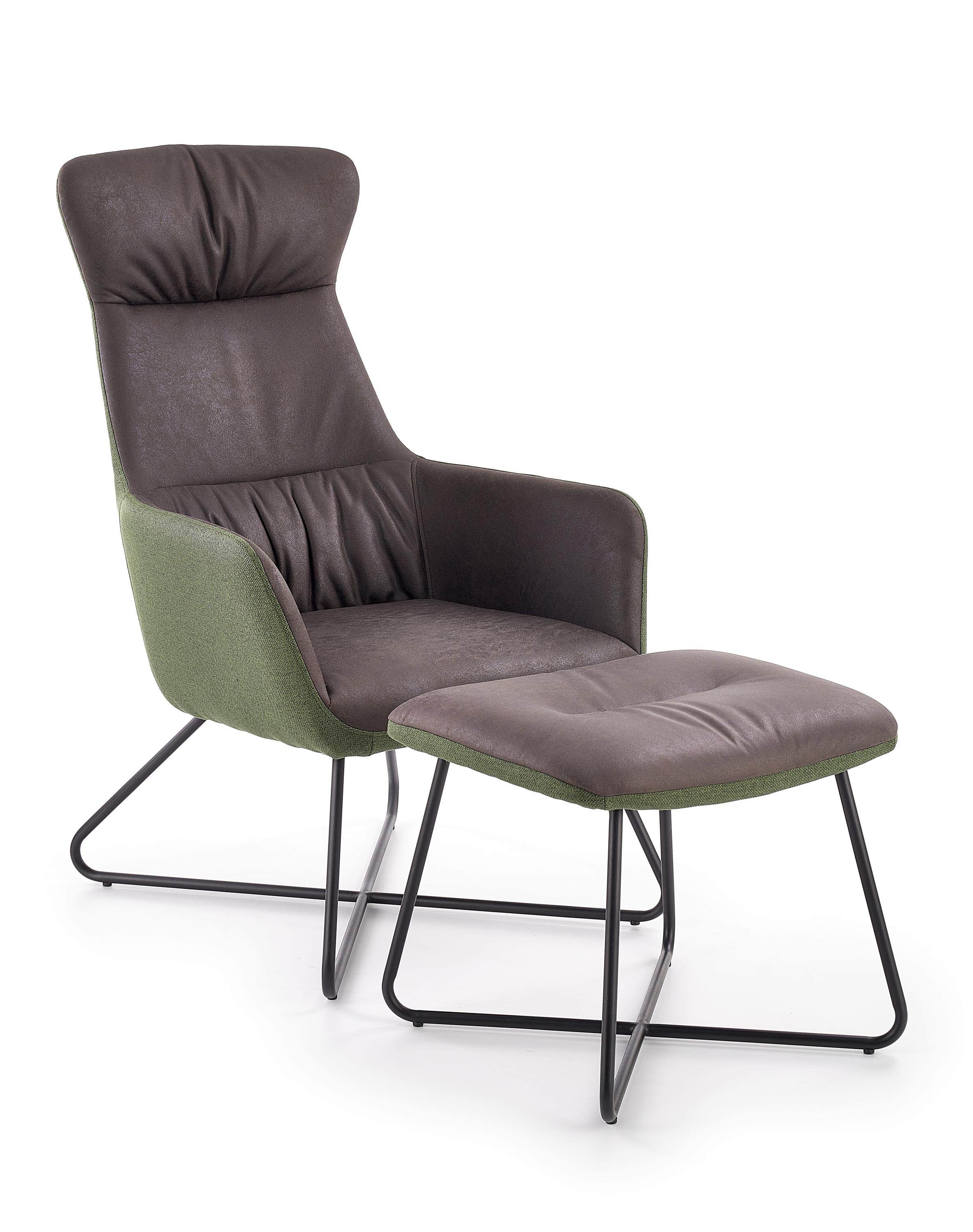 Кресло для отдыха HALMAR TINTO, т. серый / т. зеленый / ножки черные, c подставкой для ног 