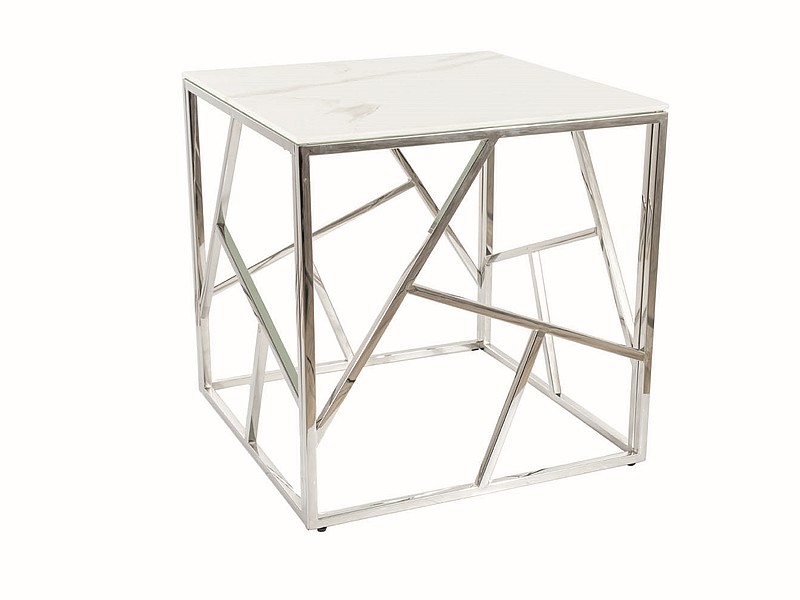Журнальный столик SIGNAL ESCADA B II, белый (эффект мрамора) / серебро, 55X55