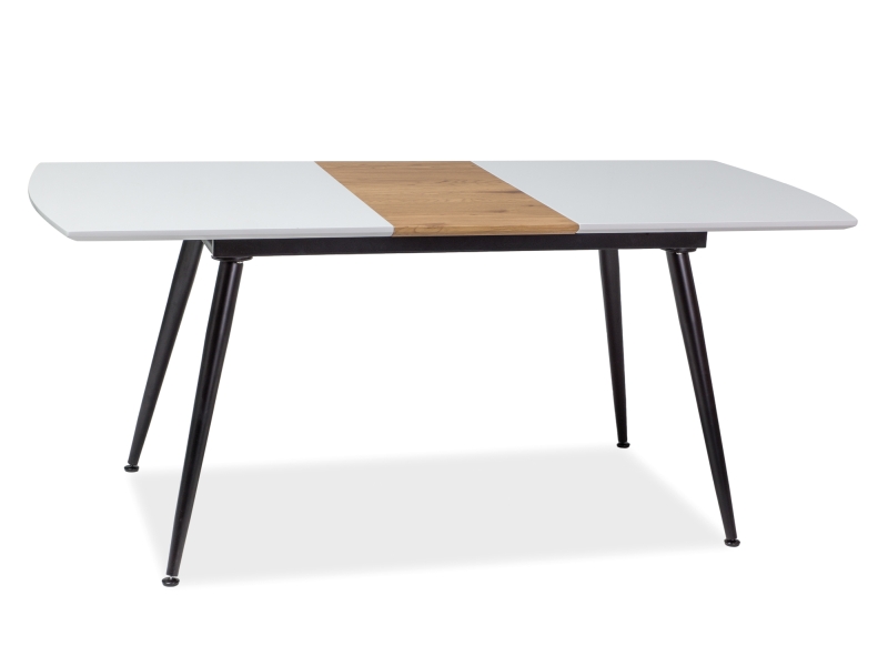 Фото и описание стол signal davos, белый глянец / дуб / ножки черные, 140(180)x80