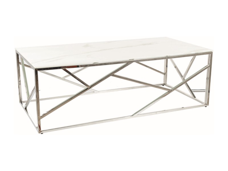 Журнальный столик SIGNAL ESCADA A II, белый (эффект мрамора) / серебро, 120X60