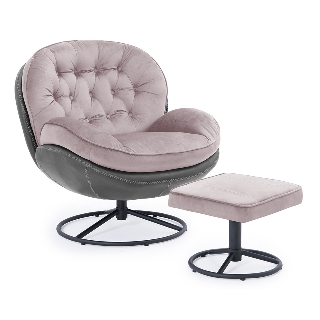 Кресло поворотное с подставкой PMG LIMA, розовый / серый 