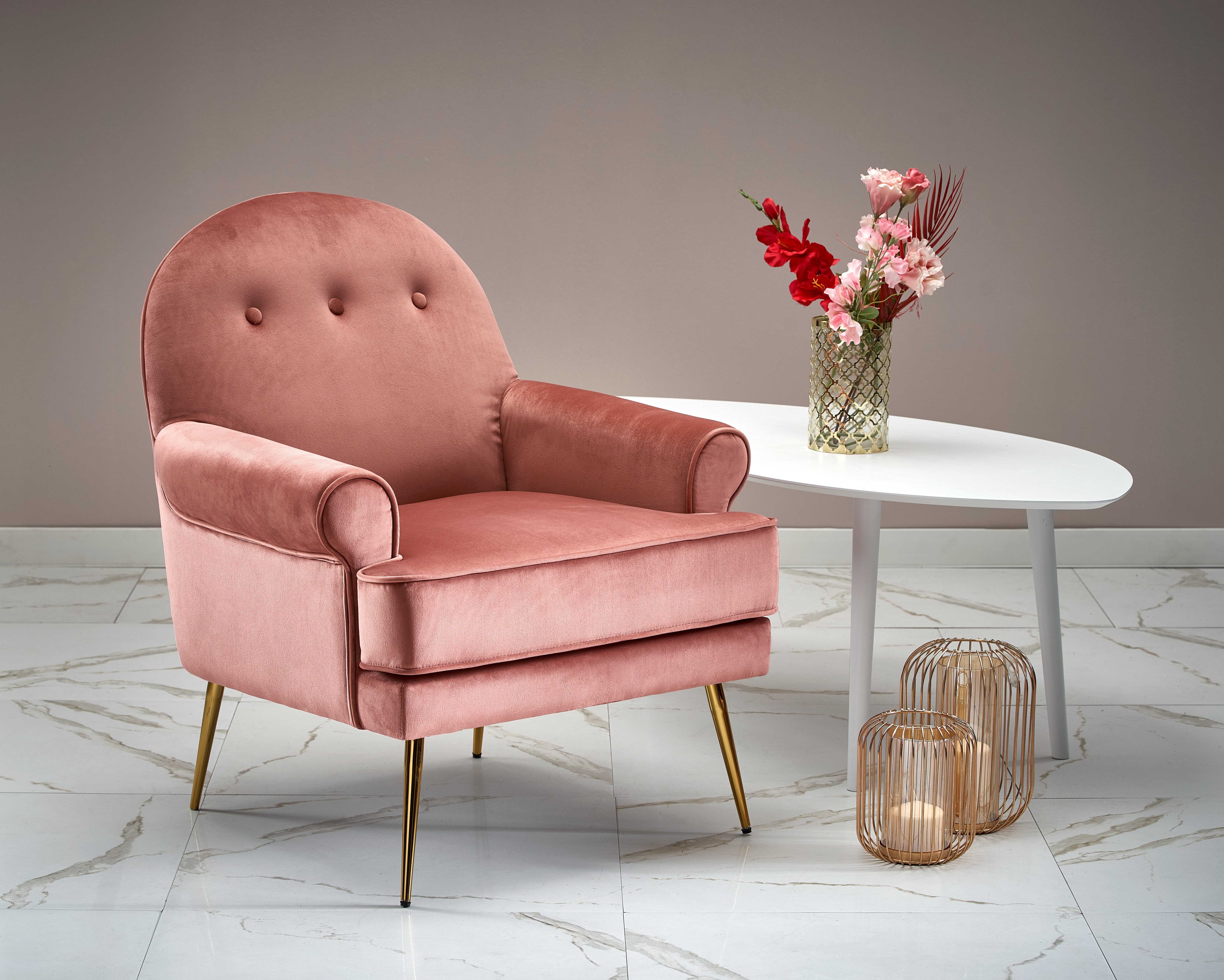 Кресло для отдыха HALMAR SANTI, розовый / золото 